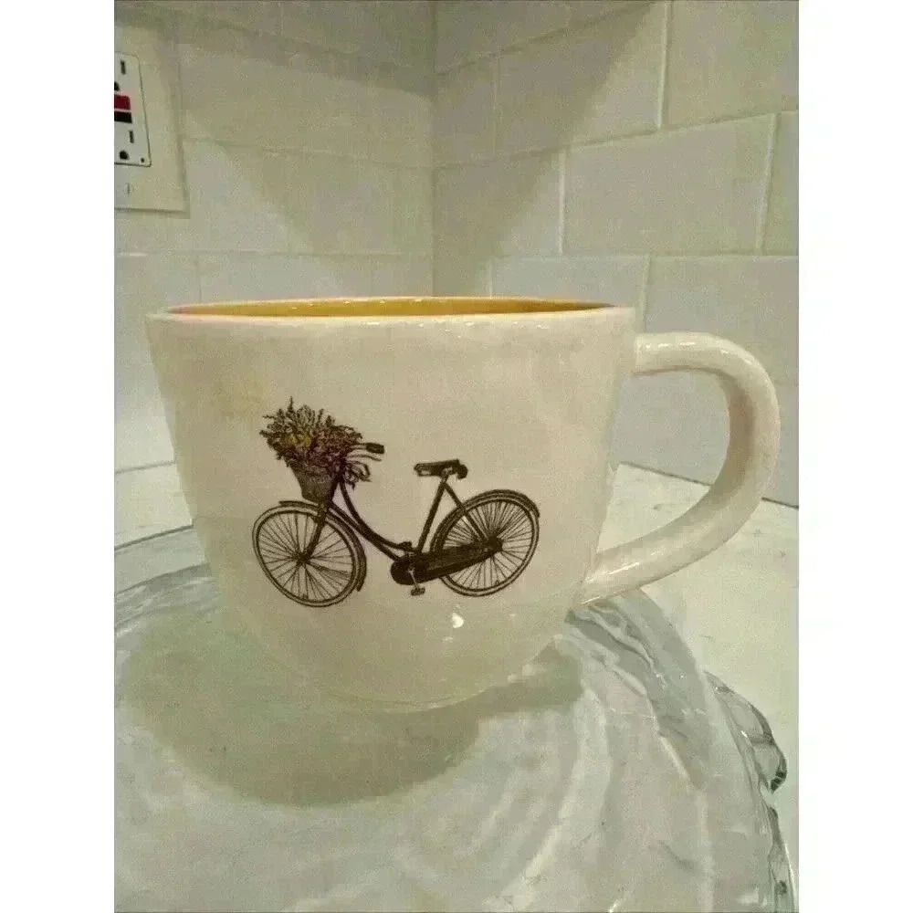 Bicycle Flower Basket Coffee Mug Cup Yellow 3.75" 14 oz